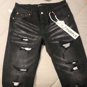 Purple Distressed Men's Skinny Jeans - Black